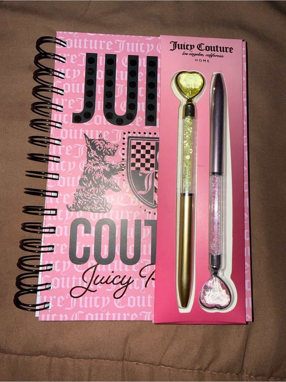 Juicy Couture Pink Notebook Gift Set with Gold & Silver Heart Pens